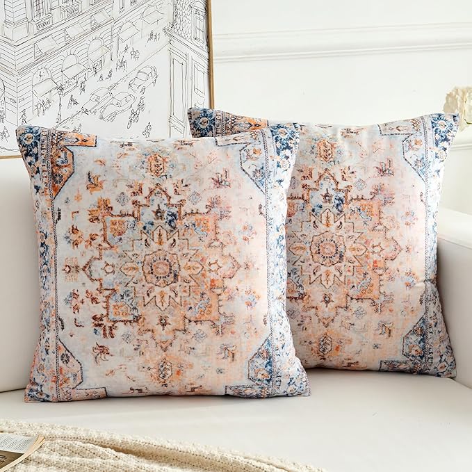 Boho Throw Pillow Covers 24x24 inch Set of 2,Boho Vintage Carpet Pattern Antique Ethnic Decor Double Sided Pattern Cushion Cover Soft Pillow Case Living Sofa Room Bed Square Pillow Cover