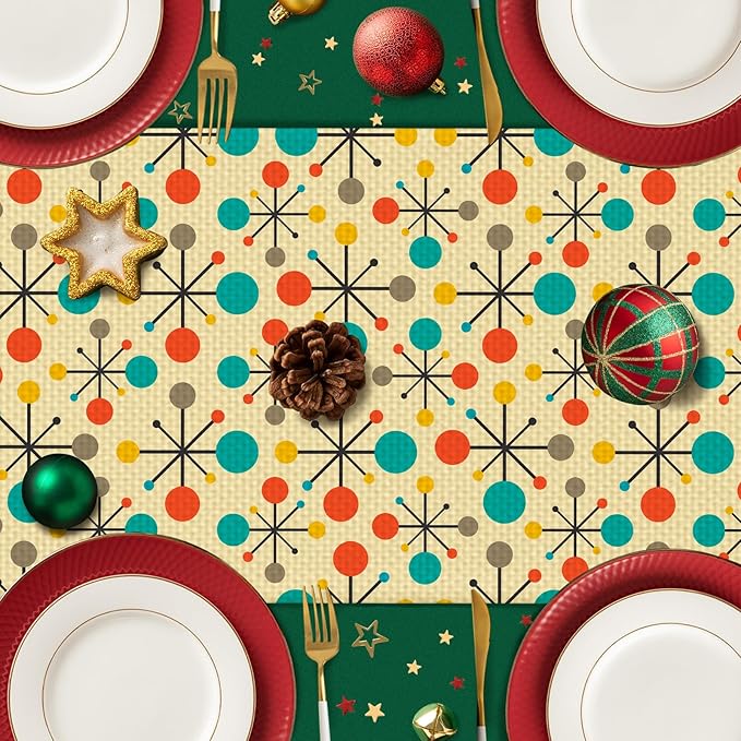 Mid Century Burlap Table Runner Seasonal Spring Fall Kitchen Dining Linen Table Decoration for Indoor Outdoor Home Party Dinner 13x72 Inch