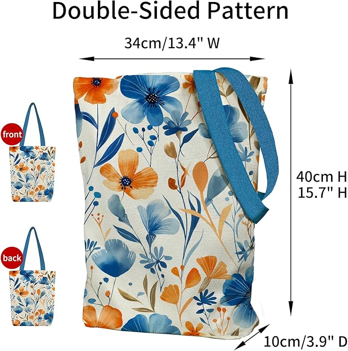Tote Bag for Women, Reusable Zippered Canvas Bag with Handles Pocket Thick Canvas, for Grocery Shopping Beach Gift