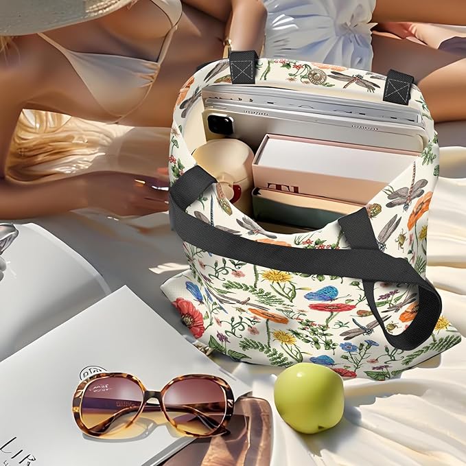 Canvas Tote Bag for Women，Cute Heavy-Duty Shoulder Bag with Zipper Pocket -Travel Tote for Grocery, Gym,Shopping