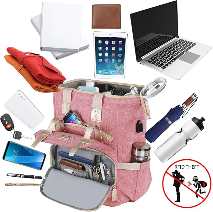 FALANKO Backpack for Women,Wide Open Work Large USB Charging Port Student Bookbag for 15.6 Inch Laptop,Doctor Teacher Nurse College School Travel Bag,Water Resistant Laptop Bookbag Computer Back Pack