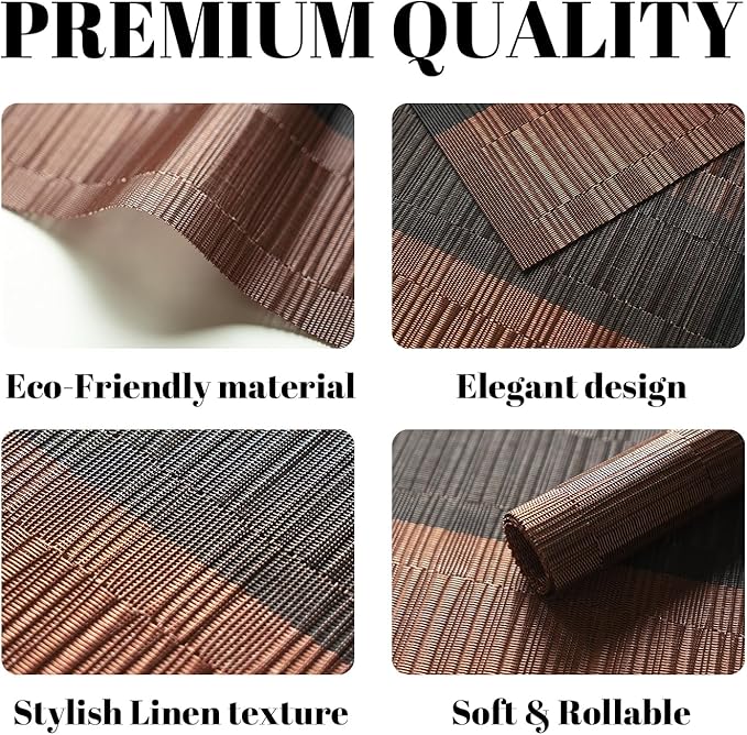 Placemats Set of 4 Vinyl/Plastic Woven Place Mats for Kitchen Table Indoor/Outdoor Washable Placemat Wipeable Dining Table Mats (Ombre Brown Black,4)