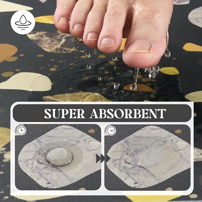 MontVoo -Bath Mat-Non Slip Thin Bathroom Rugs Fit Under Door- Quick Dry Absorbent Faux Suede Surface Grey Bathroom Floor Mats-Shower Rug for in Front of Bathtub Shower Black & Multi Color 24X70