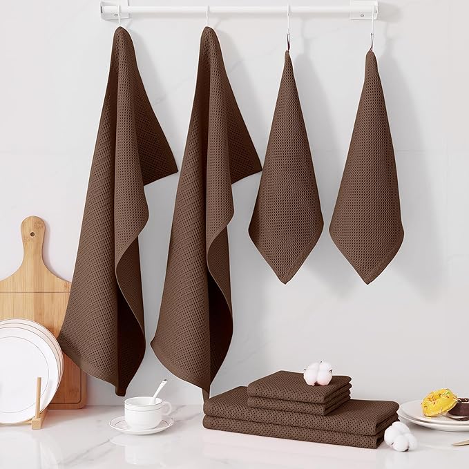 Homaxy 100% Cotton Kitchen Towels and Dishcloths Set, 12 x 12 Inches and 13 x 28 Inches, Set of 10 Bulk Kitchen Towels Set, Ultra Soft Absorbent Dish Cloths for Washing Dishes, Coffee