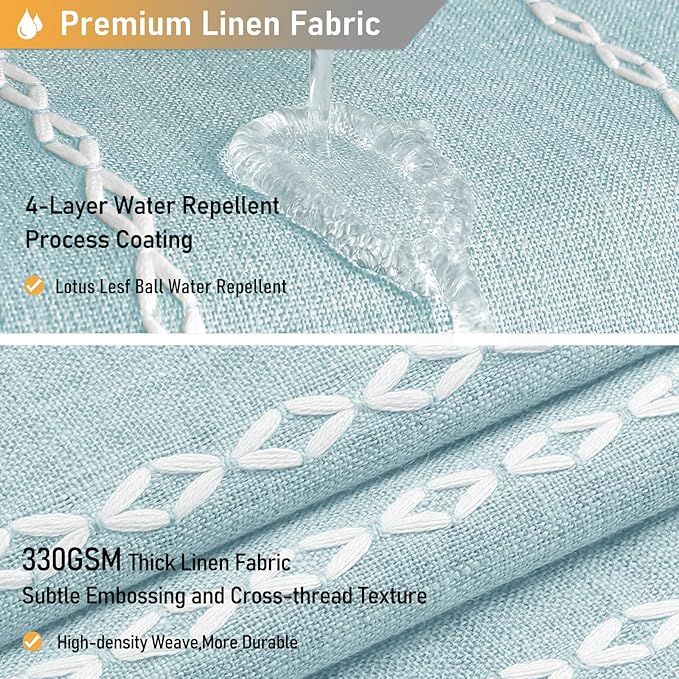 BTTN Extra Long Shower Curtain, 72x96 Long Striped Boho Chic Linen Fabric Heavy Duty Shower Curtain with Hooks, Tall Bohemian Farmhouse Luxury Tassel Thick Cloth Shower Curtain for Bathroom, Fog Blue