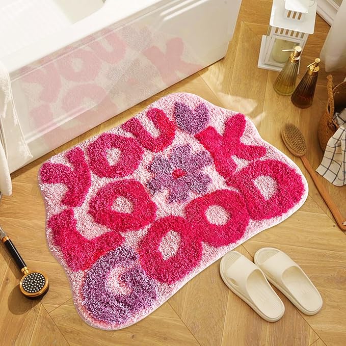 You Look Good Bath Rug, Fun Bathroom Rug,Hot Pink Bathroom Mat Cool Rugs for Bedroom Non Slip Microfiber Plush Cool Rugs for Bedroom Washable Absorbent for Bathtub 21"x25"