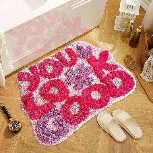 You Look Good Bath Rug, Fun Bathroom Rug,Hot Pink Bathroom Mat Cool Rugs for Bedroom Non Slip Microfiber Plush Cool Rugs for Bedroom Washable Absorbent for Bathtub 21"x25"