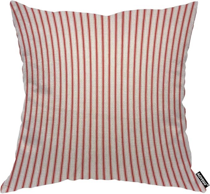 AOYEGO Red Vertical Stripe Throw Pillow Cover Streaks Red and White Line Background Fashion Striped Simple Repeat Pillow Case 18x18 Inch Decorative Men Women Room Cushion Cover for Home Couch