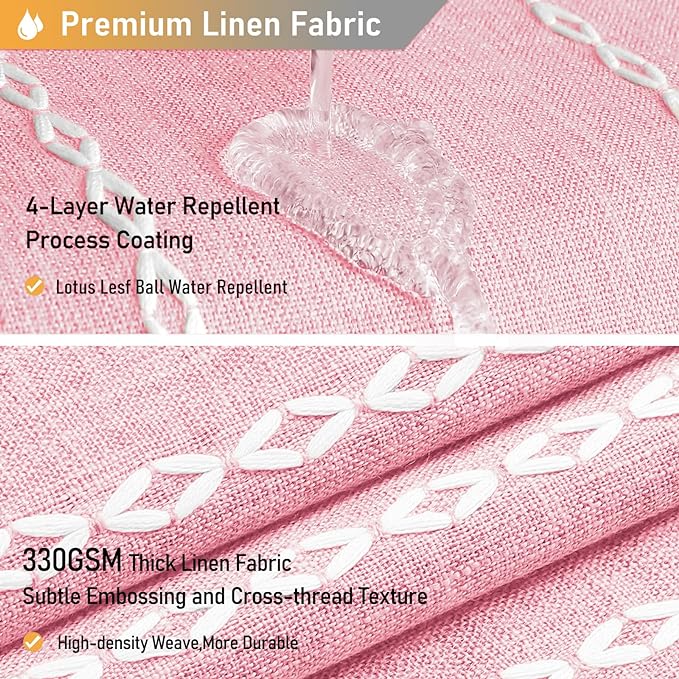 BTTN Extra Long Shower Curtain - 72x84 Long Pink Boho Chic Striped Tassel Linen Fabric Shower Curtain Set with 12 Hooks, Tall Modern Farmhouse Cute Heavy Duty Cloth Shower Curtain for Bathroom - Blush