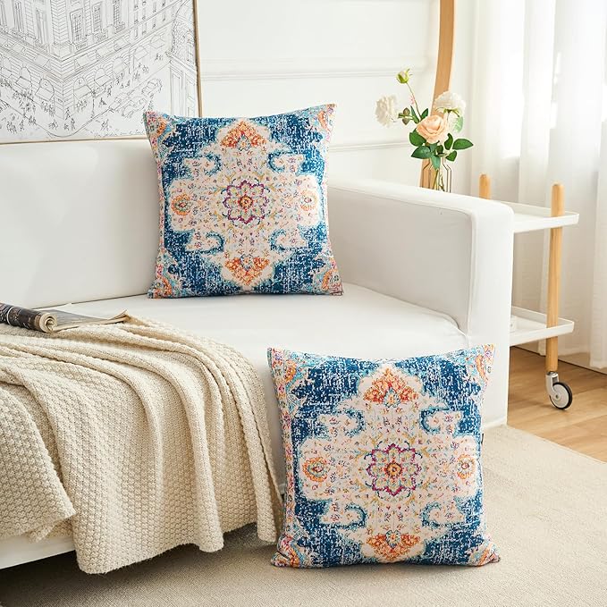 Boho Throw Pillow Covers 24x24 inch Set of 2,Boho Vintage Carpet Pattern Antique Ethnic Decor Double Sided Pattern Cushion Cover Soft Pillow Case Living Sofa Room Bed Square Pillow Cover