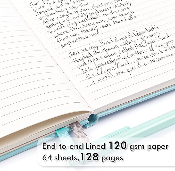 feela 12 Pack Notebooks Journals Bulk, Hardcover Notebook Classic Ruled Lined Journals with Pen Holder for Women Girls School Business Supplies, with 12 Black Pens, 120 GSM, 5.1”x8.3”, A5, Sky Blue