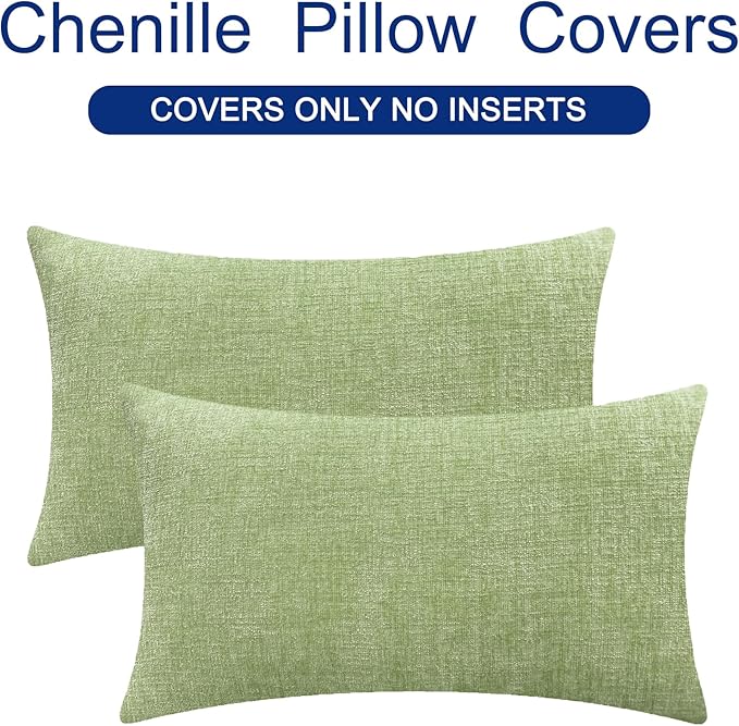 CaliTime Throw Pillow Covers Decorative 12 X 20 Inches Pack of 2 Cozy Chenille Cushion Case for Couch Sofa Bed Living Room Home Sage Green