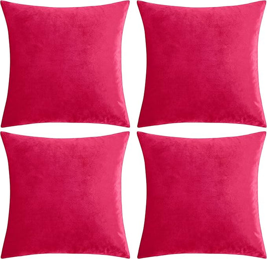 GIGIZAZA Decorative Throw Pillow Covers 16 x 16, Red Soft Pillow Covers Velvet,Set of 4 Decor Square Cushion Covers