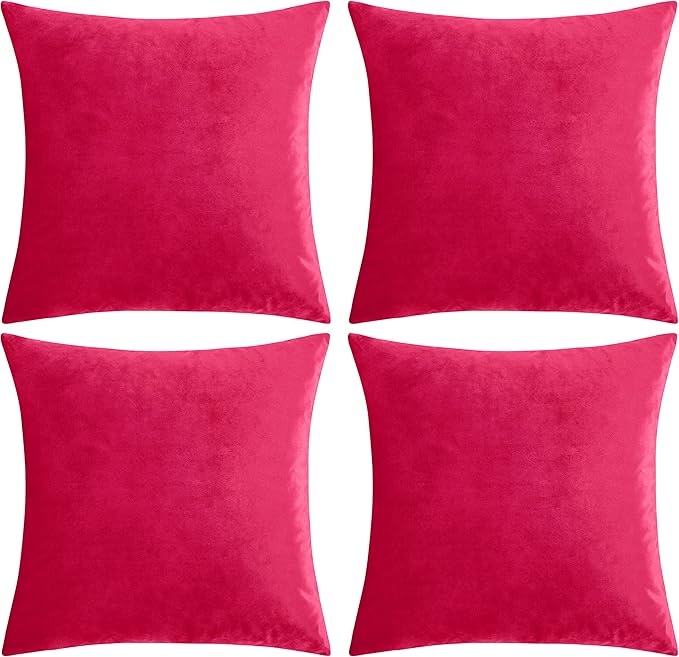 GIGIZAZA Decorative Throw Pillow Covers 20 x 20, Red Sofa Pillow Covers Velvet, Set of 4 Decor Square Cushion Covers
