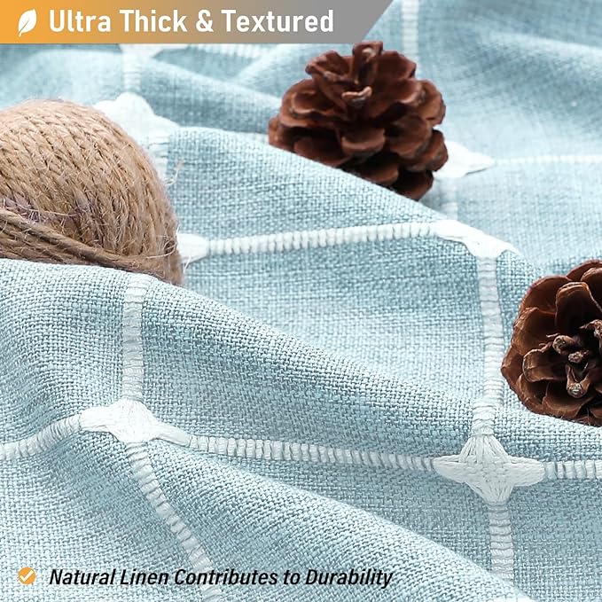 BTTN Boho Farmhouse Shower Curtain - Linen Rustic Heavy Duty Fabric Shower Curtain Set with Tassel, Water Repellent, Bohemian Vintage Country Thick Cloth Shower Curtains for Bathroom, Fog Blue, 72x72