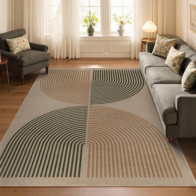 Lahome Modern Rainbow Easy Jute Rug, Washable 5x7 Area Rugs for Living Room Black Farmhouse Dining Room Rug, Contemporary Natural Throw Mat Non Slip Floor Carpet for Office RV Patio