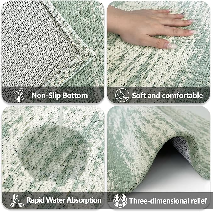 HDFK Graffiti Bath Mat | Non Slip Water Absorbent Quick Dry Woven Floor Mats | Thin Machine Washable Modern Shower Rug | Low Pile Profile Small Vanity Room Bathroom Rugs | 24x17.7 Inch Sage Green