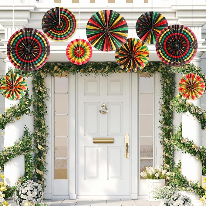 Outus Black History Month Decorations Paper Fans Juneteenth Hanging Paper Fans Kente Ceiling Wall Garland for African American Party Bulletin Board Classroom Decor(27 Pcs,Classic)
