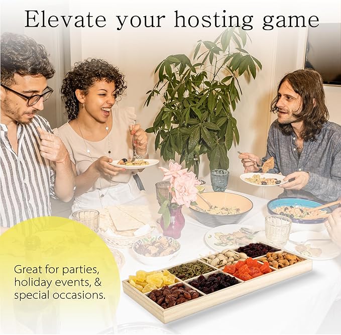 Hammont Rectangular Sectional Wooden Trays - 2 Pack - 7”x14”x1.25” - Eco Friendly Decorative Wooden Tray for Dry Fruits & Candies | Organic Wooden tray for Gift & Home Décor