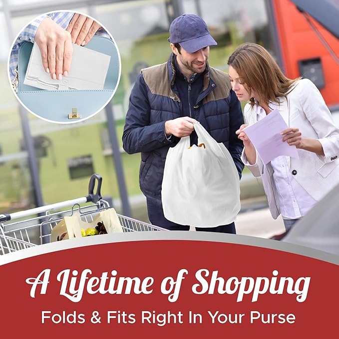 Simply Cool 50 Pack Reusable Eco-Friendly Grocery T-Shirt Shopping Bags 21.5"x12.2"x7.2" Durable, Recyclable Washable Foldable Portable Shopping Tote Bags Bulk