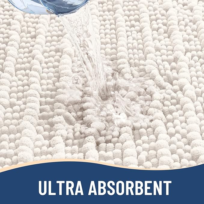 Arotive Luxury Chenille Bathroom Rug Mat, Extra Soft Thick Absorbent Shaggy Bath Rugs, Non-Slip Machine Wash Dry, Plush Bath Mats for Bathroom, Shower and Tub, 44x24, Ivory