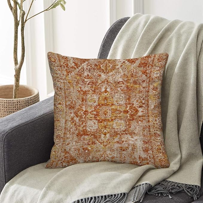 Boho Throw Pillow Covers 24x24 inch Set of 2,Boho Vintage Carpet Pattern Antique Ethnic Decor Double Sided Pattern Cushion Cover Soft Pillow Case Living Sofa Room Bed Square Pillow Cover