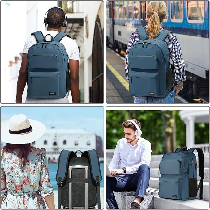 Backpack for School Teen Boys and Girls, Carry-on Lightweight Casual Bookbag with USB Charging Port Fit 15.6 Inch Notebook, Blue