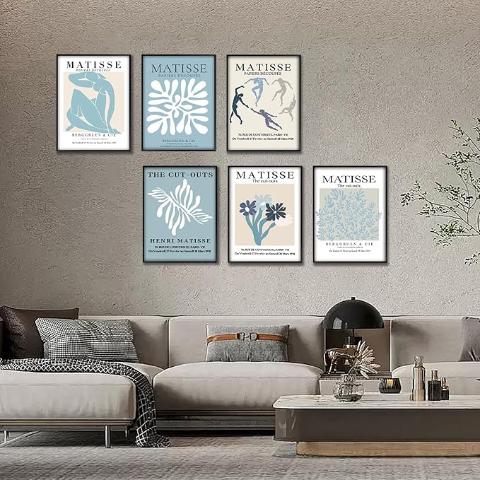 Navy Blue Matisse Poster Prints Set of 6 Henri Matisse Wall Art Flower Market Minimalist Painting Pictures Abstract Aesthetic for Room Bedroom 8x10 Inch Unframed