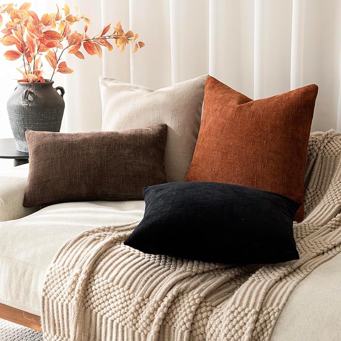 Foindtower Pack of 2 Soft Textured Throw Decorative Pillow Covers Square Accent Solid Cushion Cover Cozy Farmhouse Pillow Case with Zipper for Couch Sofa Bed Living Room 18x18 Inch, Burnt Orange