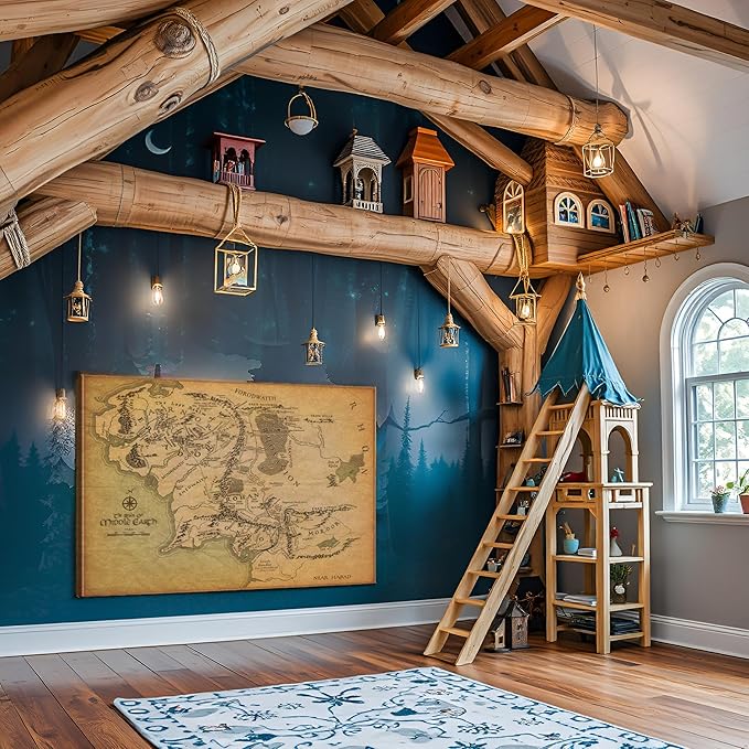 Middle Earth Map Wall Art Canvas Print - Fantasy Map of Middle Earth - 24''Hx36''W with Inner Wooden Frame - Lightweight & Easy to Hang - Perfect for Bedroom, Game Room Decor