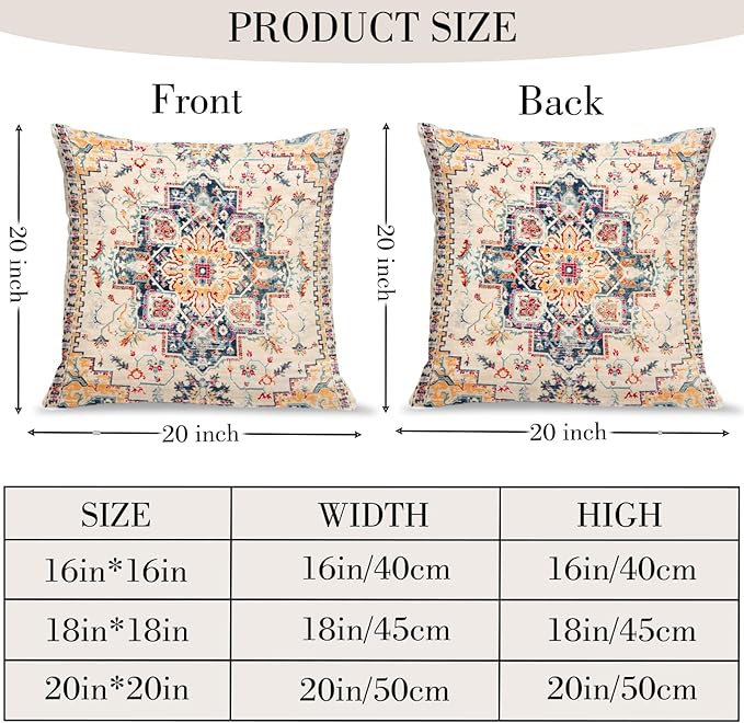Boho Throw Pillow Covers 20x20 inch Set of 2,Bohemian Vintage Carpet Pattern Antique Ethnic Decor Double Sided Pattern Cushion Cover Soft Pillow Case Living Sofa Room Bed Square Pillow Cover