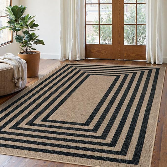 Lahome Modern Geometric Easy Jute Dining Room Rug, 5x7 Modern Rugs for Living Room Washable Kitchen Mat, Large Non Slip Farmhouse Indoor Outdoor Carpet for Bedroom Dorm RV