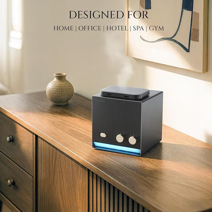 Smart Aroma Dual-Scent Waterless Essential Oil Diffuser, Cold Air Tech Scent Air Machine for 2000 Sq Ft, 2×200ml Hotel Collection Diffuser for Home & Office (Black Titanium, Two Scents)