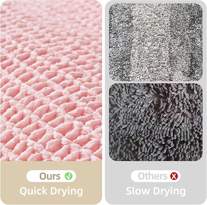 Light Peachy Pink Long Bathroom Rugs, Waffle Runner Rug Bathroom Non Slip Washable Quick Dry Cute Bath Mat Boho Farmhouse Bath Mat, 60"x24" Light Peachy Pink