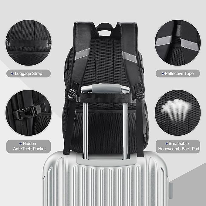 Laptop Travel Backpack with USB Charging Port, Anti-Theft Travel Business Backpack Fits 17 Inch Notebook, 30L Water-Resistant Work Computer Backpack, College School Bookbag for Men Women, Blue/Black