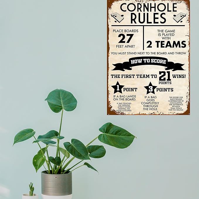 Cornhole Rules Sign Retro Vintage Metal Games Tin Signs Funny Classic Cornhole Board Decor Poster Man Cave Wall Art 8x12 Inch