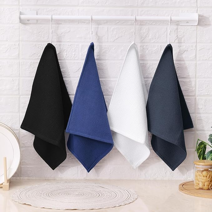 Homaxy 100% Cotton Waffle Weave Kitchen Towels - 4 Pack Soft and Absorbent Dish Towels - 16 x 26 Inches Quick Dry Hand Towels - Multiple Colour