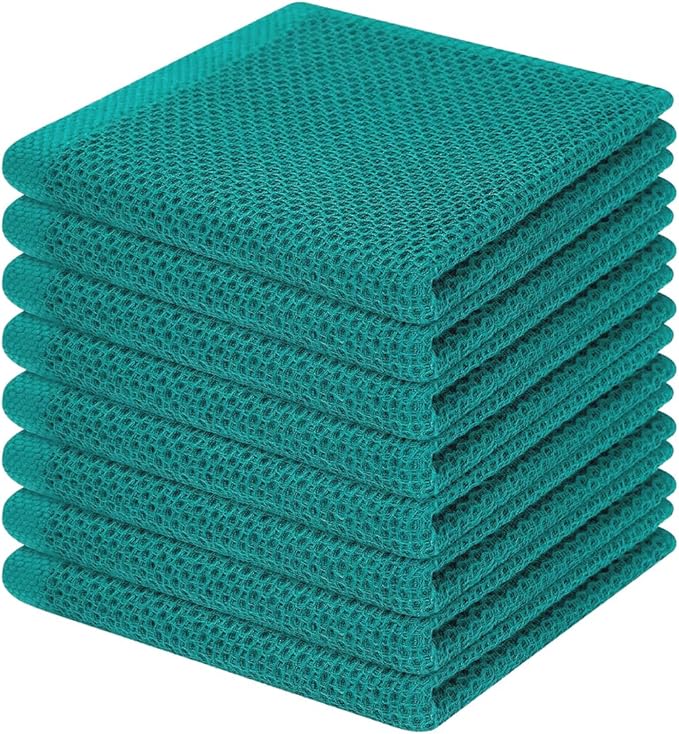 Homaxy 100% Cotton Waffle Weave Kitchen Dish Cloths, Ultra Soft Absorbent Quick Drying Dish Towels, 12 x 12 Inches, 8-Pack, Teal