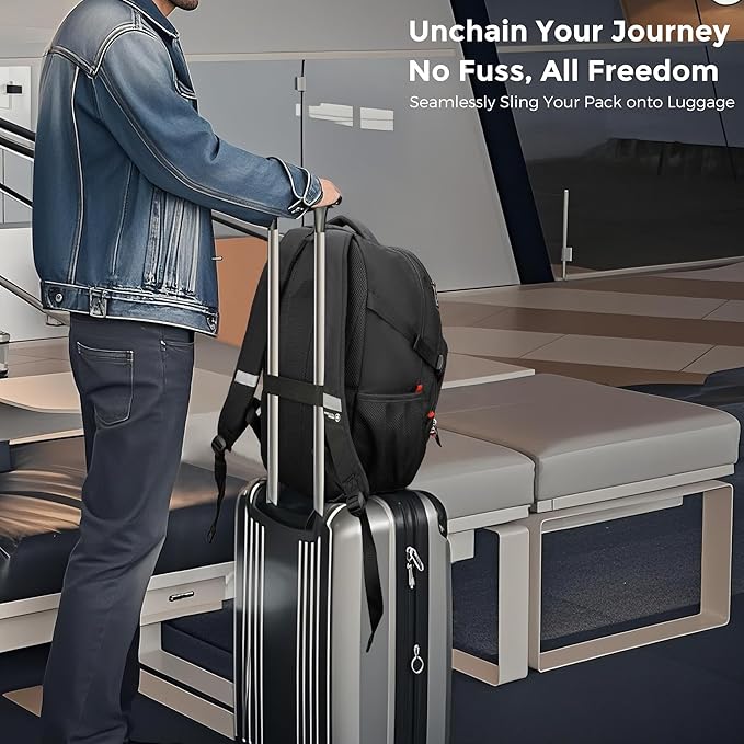 Swissdigital Design Travel Backpack for Men with Apple Find My, Laptop Backpack with USB Charging Port, RFID Protection, Add-A-Bag System - Travel Backpack for Men-Finder Color Random