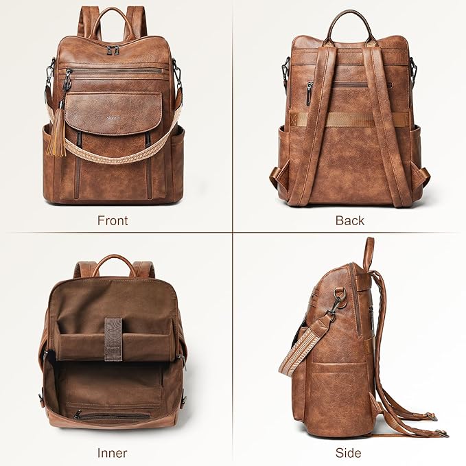 Shrrie Laptop Backpack for Women 15.6 inch,Travel Leather Backpack Purse Nurse Teacher Carry on Backpack Computer Bag,Professional Water-Resistant College Business Work Casual Daypack,Two-toned Brown