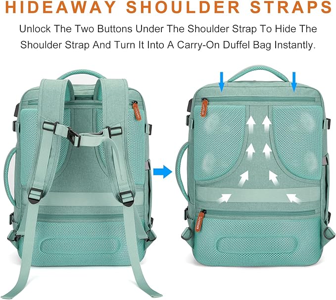 Carry on Travel Backpacks, Extra Large 40L Flight Approved Bag for Men & Women,Expandable Suitcase Backpack With 4 Packing Cubes,Water Resistant Luggage Daypack Business Weekender Bag,Green