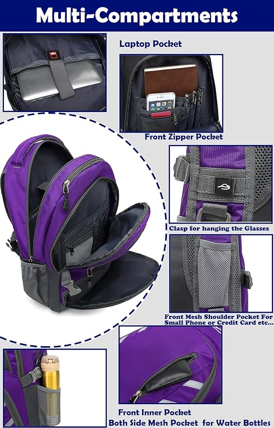 Backpack Bookbag for College Laptop Travel, Fit Laptop Up to 15.6 inch with USB Charging Port Multi Compartment Anti theft, Gift for Women Men (Purple)