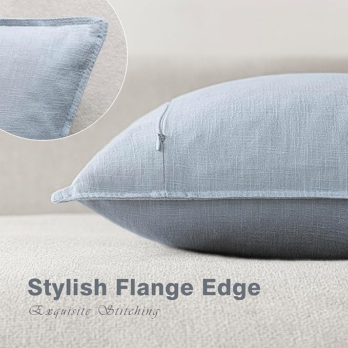 Foindtower Pack of 2, Decorative Linen Soild Throw Pillow Covers Soft Accent Euro Cushion Case Boho Farmhouse Pillowcase for Chair Couch Sofa Bedroom Living Room Home Decor 16 x 16 Inch Sky Blue
