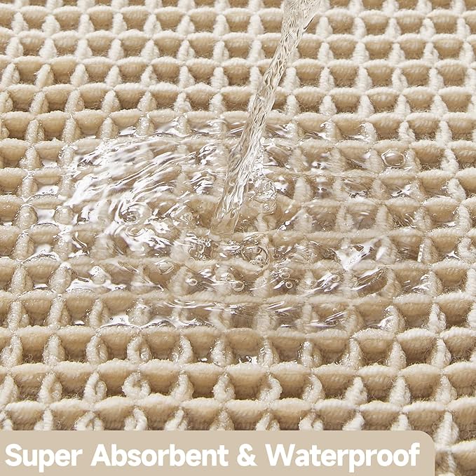 Pale Beige Bathroom Rug, Waffle Bath Mat Non Slip Washable Super Absorbent Quick Dry Boho Farmhouse Bathroom Decor, 48''x24'' Pale Beige