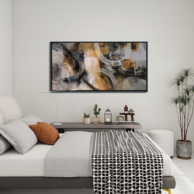 KLAKLA Modern Art Wall Decor - Large Wall Art for Living Room, Office, Bedroom - Abstract Wall Art Canvas Pictures for Living Room - Orange, Gray, Yellow Wall Artwork 20×40IN