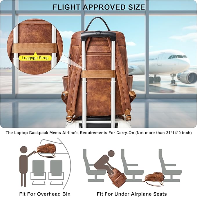 Leather Laptop Backpack for Women 15.6 Inch Laptop Travel Backpack Purse Casual Daypack with Laptop Compartment for College Work Nurse Business Weekender, Brown