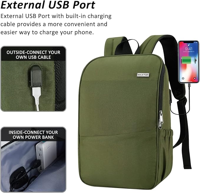 MAXTOP Deep Storage Laptop Backpack with USB Charging Port[Water Resistant] College Computer Bookbag Fits 16 Inch Laptop