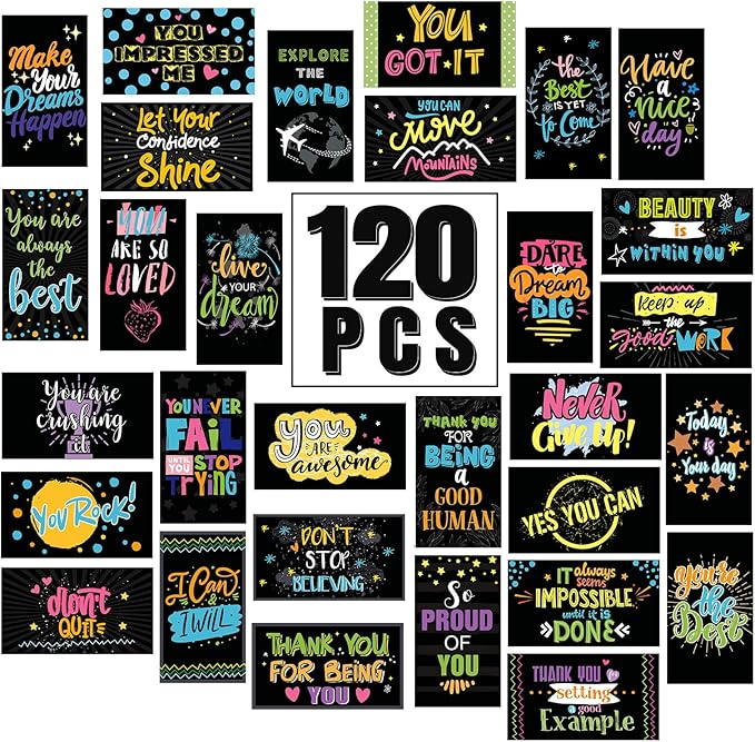 Outus 120 Pcs Motivational Encouragement Quote Cards - Inspirational Kindness Appreciation Gratitude Business Mini Notes, 30 Styles, 3.5 x 2 Inch (Dark Style)