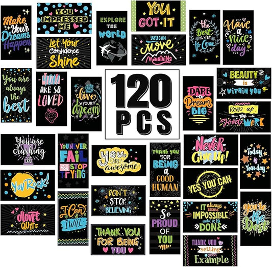 Outus 120 Pcs Motivational Encouragement Quote Cards - Inspirational Kindness Appreciation Gratitude Business Mini Notes, 30 Styles, 3.5 x 2 Inch (Dark Style)