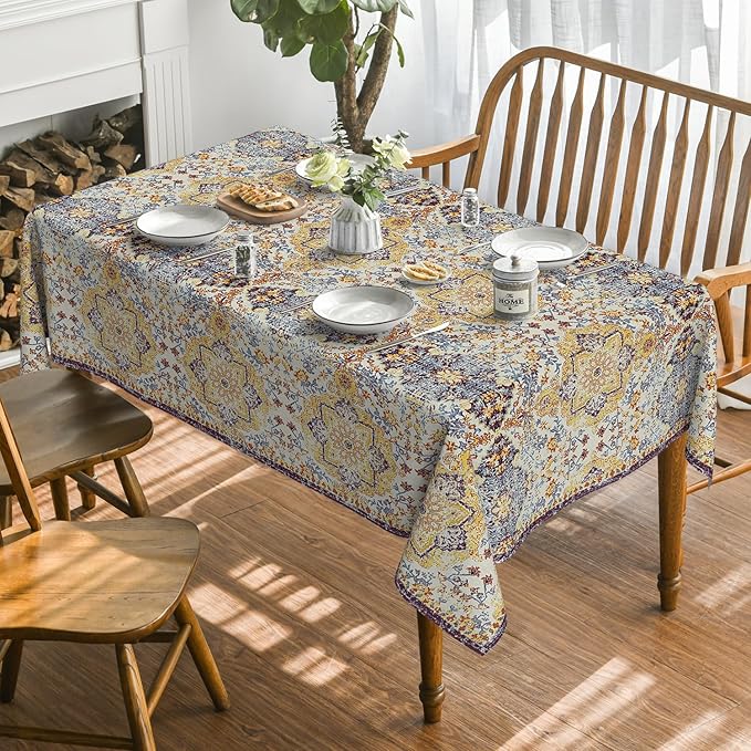 Horaldaily Boho Bohemia Style Tablecloth 52×70 Inch Rectangular, Yellow Vintage Country Rustic Farmhouse Magical Fall Orange Washable Seasonal Table Cover for Party Picnic Dinner Decor